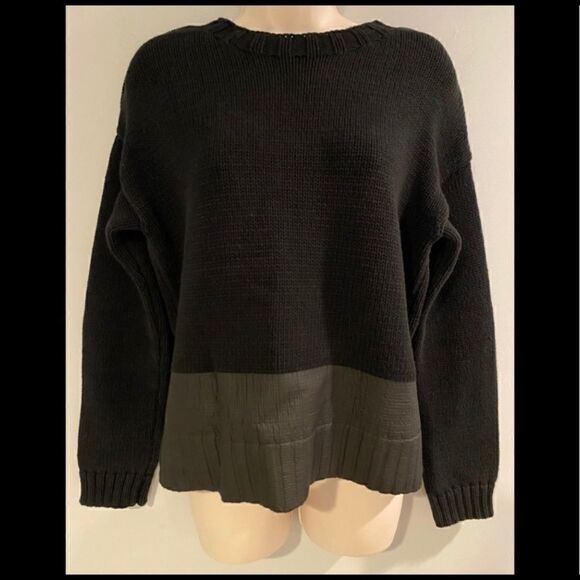 ARMANI EXCHANGE CROP KNIT SWEATER FAUX LEATHER M - Picture 2 of 6